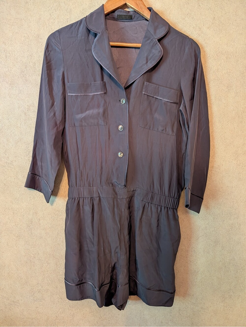 ATM gray silk button down romper sz S